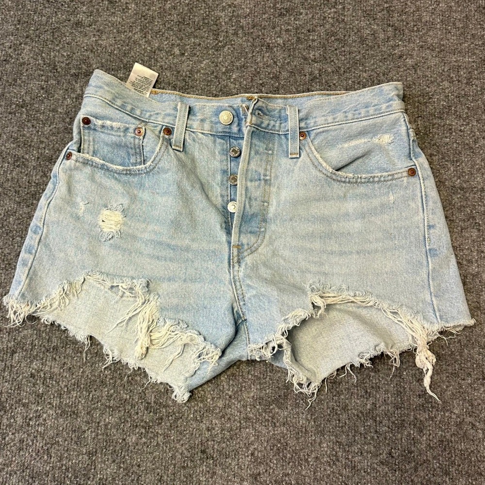 Levi's Shorts Womens Size 28 Light Wash 501 Distressed Cutoff Denim Button Fly